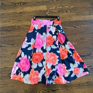 Eliza J Floral A-Line Skirt - Navy, Pink, and Orange Floral Print